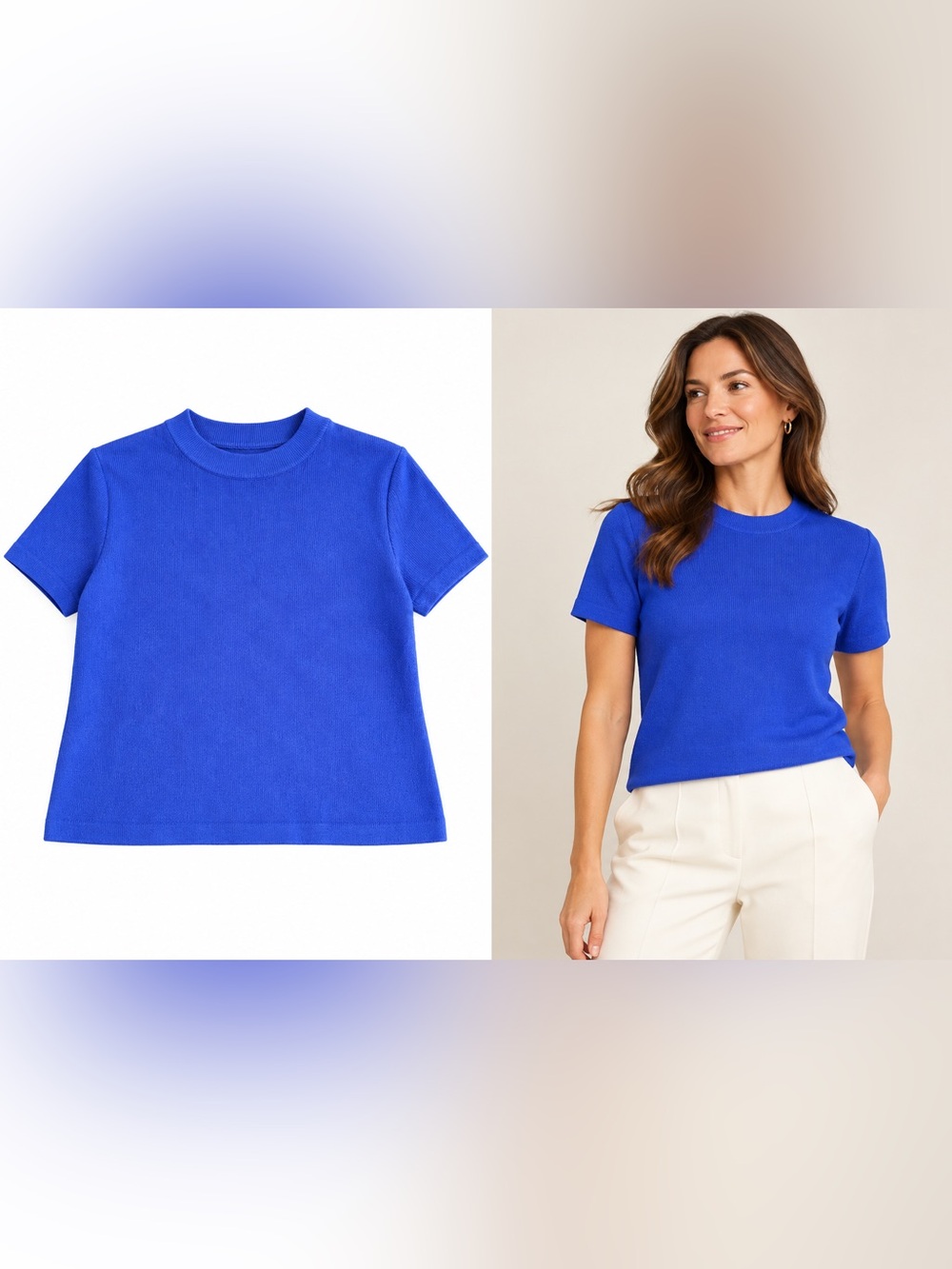Vintage St. John Royal Blue Knit Short Sleeve Top Large USA